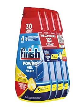 Finish Powergel Gel Detersivo per Lavastoviglie Liquido, Multiazione, Poteri Sgrassanti, Gel Lavastoglie al Limone, 120 Lavaggi, 4 Confezioni da 30 Lavaggi