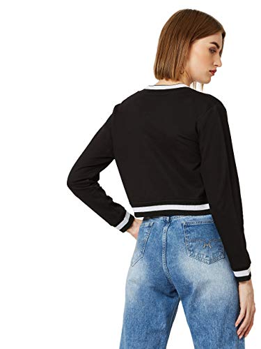 Image of Miss Chase Women's Off White V-Neck Full Sleeves Bomber Cropped Jacket