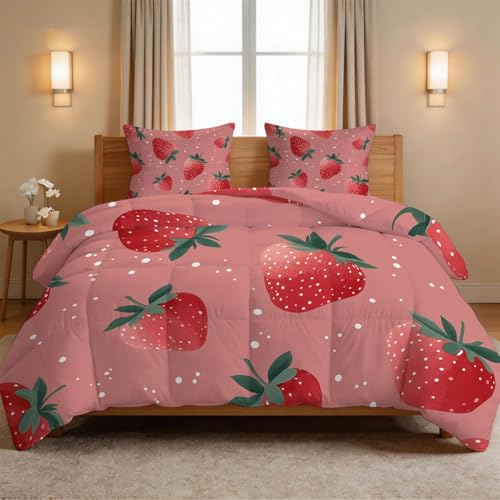 Edredón de fresas rosa 140x200 para habitaciones juveniles de dos personas y parejas 5