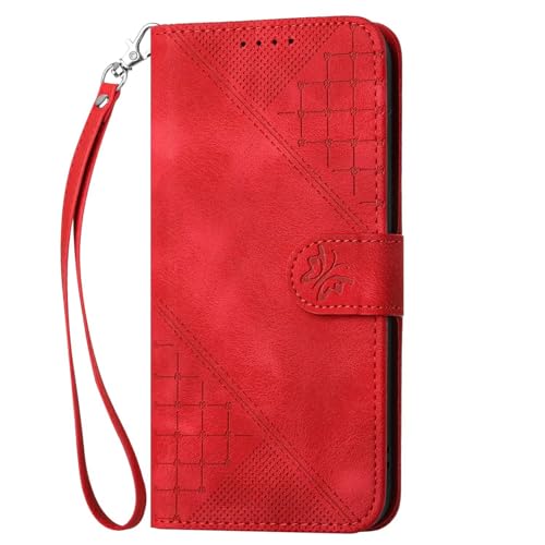 BEENTRYS Wallet Case for Samsung Galaxy J3 / J3 2016 / J310 / J320 Cover,Butterfly PU Leather Flip Folio Case Card Slots Holder Kickstand Magnetic Durable Shockproof TPU Protective Phone Case-Red