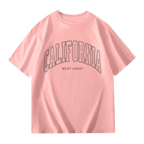 California T Shirts for Girls Letter Print Graphic Tees Oversized Casual Loose Drop Shoulder Short Sleeve Basic Summer Tops4