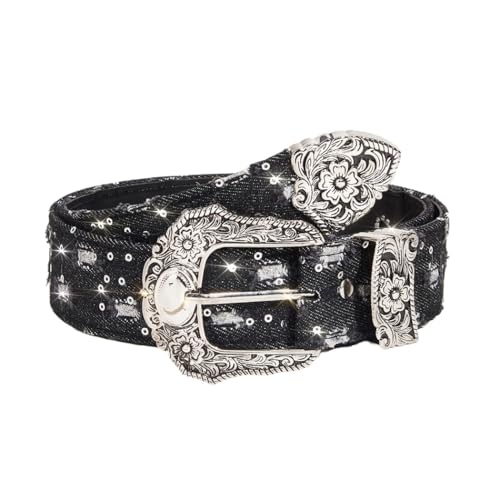 Image of Ursumy Women Denim Waist Belt Blue Jean Belt Butterfly Waist Belt Y2K Belt for Jeans Pants Ladies Cowgirls Cowboys Belt