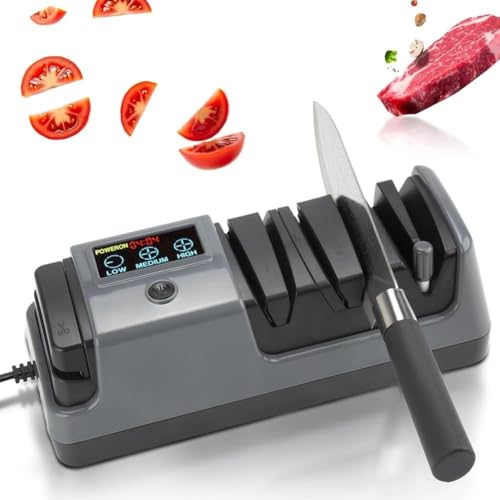 Aiguiseur Électrique de Couteaux 5 en 1-3 Vitesses Réglables avec Écran LCD, Fente Convertible pour Couteaux Droits/Dentelés, Ciseaux & Haches, Plateau Magnétique pour Cuisine
