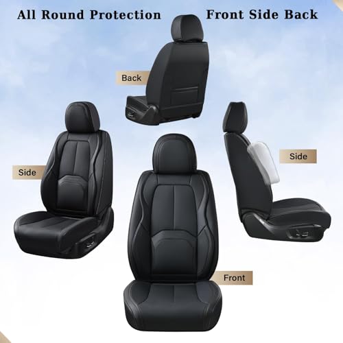 Image of Coverado Automotive Seat Covers, Leather Seat Covers Front Seat, Luxury Car Seat Covers with Lumbar Support, Front Driver Seat Covers, Car Seat Protector Waterproof Universal Fit Most Cars(Black)