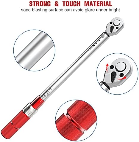 VANPO Torque Wrench 1/2 Inch Drive, 20-220Nm 8 Pieces Torque Wrench Set, ± 3% Accuracy with 2 Extension Bars 75mm and 125mm, 5 Sockets 17mm, 19mm, 21mm, 23mm, 24mm for Cars, Motorcycles, Trucks