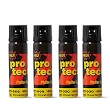 4 Stück Pfefferspray PROTECT Anti-Dog 63 ml Direktstrahl - Zielgenauer und windsatbiler Sprühstrahl mit hoher Reichweite