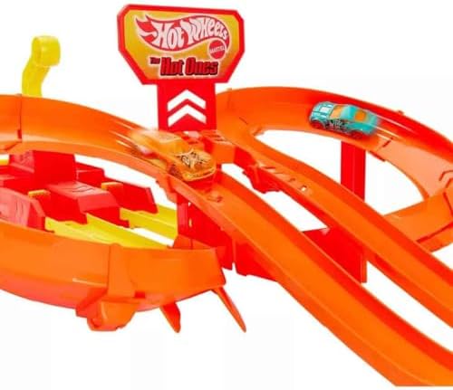 Hot Wheels oyuncak araba ve pist seti, 2 adet 1:64 ölçekli metal araçla yarış ve çarpışma, Hot Ones Otoyol Oyun Seti ve kolayca birleştirilebilen pist, JFD11 - Görsel 3