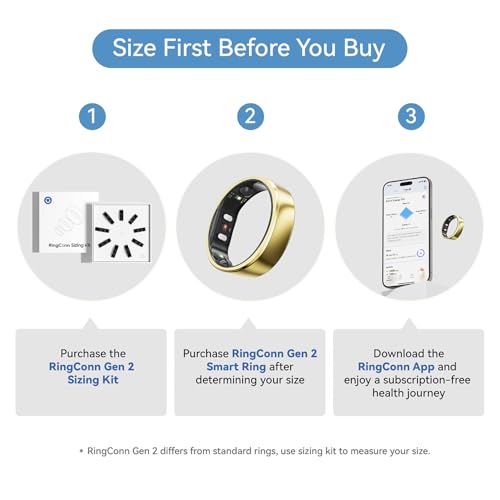 Image of RingConn Gen 2, World's First Smart Ring with Sleep Apnea Monitoring, No APP Subscription, 12-Day Battery Life, Stress /Heart Rate /Women's Health Tracker, Android & iOS Compatible (Gold, Size 13)