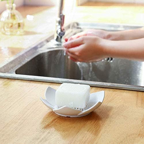 Okami Products Japanese Flower Silicone Soap Dish - Pack of 2 Soap Holder (White & Grey)