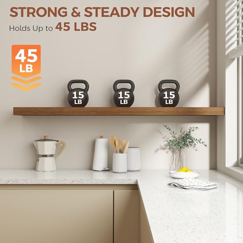 Image of Dreamland 55 Inch Floating Shelves for Wall,8 Inch Deep Floating Shelves,55 inch W x 8 inch D Wall Shelves for Bedroom,Living Room, Kitchen,Bathroom,Walnut,Set of 2
