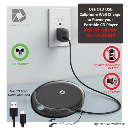 Deluxe Products DP-PCD-001 Cd Player Portable With 60 Second Anti Skip, Stereo Earbuds, Includes Aux In Cable And Ac Usb Power Cable For Use At Home Or In Car thumb #4