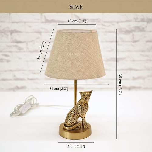 Image of BEHOMA Luxury Jaguar Figurine Table Lamp Set, Antique Gold - Set of 2 | Luxury Aluminium Jaguar table lamp in Antique Gold - as an accent lighting piece for living room - great wedding gift