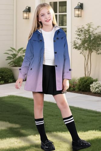 Image of Betusline Girl's Single Breasted Trench Coat Hooded Dress Coat Outerwear, 2-14 Years