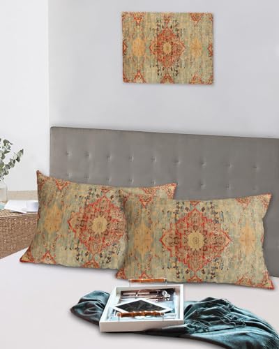Kontanderi DECORATIVE PILLOW CASES Geometric Boho Standard Pillow Cases Set Of 2, Soft Breathable Pillow Covers With Envelope Closure Decorative Pillow Shams For Bed Sofa Couch Chair Rustic Bohemian Floral Tribal Orange 2 Pack 20 Inchx26 Inch thumb #4