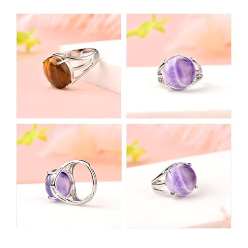 Triplehub 5Pcs/Set Natural Stone Rings Vintage Tibetan Adjustable Healing Crystal Gemstone Rings For Women Men Bulk Jewelry Accessories (5Pcs) #TOP3