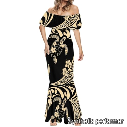 Image of Polynesian Dresses for Women Off Shoulder Maxi Dress Puletasi Samoan Dresses S-7XL
