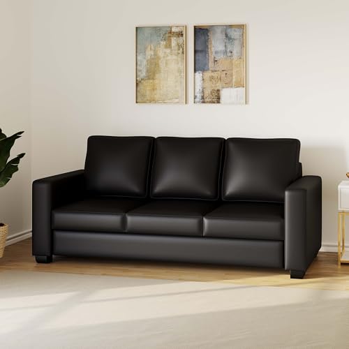 WESTIDO Homes Leatherette 3 Seater Sofa (Finish Color - Matte Black, (DIY-Do-It-Yourself) Medium | 10098