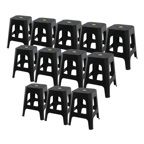 Qqbine 12 Packs Plastic Nesting Stack Stools, Stackable Stool Set, Black