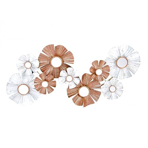 Dcasa Mural de pared metal diseño flor plata 93x45 cm