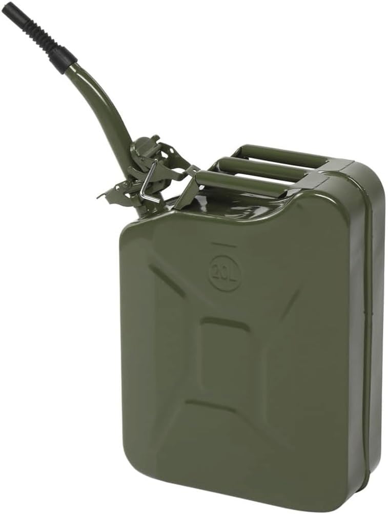 Benzinkanister & Dieselkanister Aus Metall | 20 Liter | 0,8 Mm Stahl | Kraftstoffkanister | Reservekanister | Mit UN-Zulassung & Bauart Geprüft | Mit 1 Ausgießer