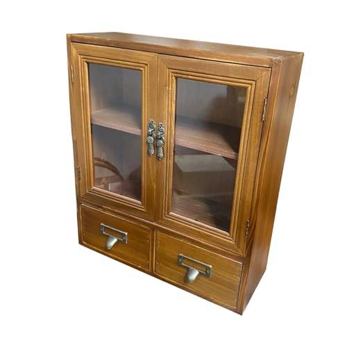 perfk Organizzatore di armadietti di stoccaggio retrò Mini scaffale da tavolo in legno Contenitore da tavolo Vetrina rustica per toeletta da cucina, stile a
