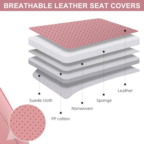 Image of TIEHESYT Car Seat Covers , Breathable Leather Automotive Front and Rear Seat Covers, Car Seat Protectors, Compatible with Most Vehicles, SUV (Cute Pink, Front Pair)
