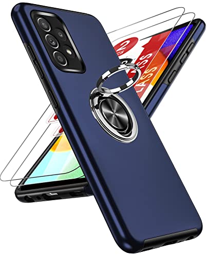 LeYi Cover per Samsung Galaxy A52s 5G/A52 4G/A52 5G con 2 pezzi Vetro Temperato, Custodie Antiurto Supporto per Anello TPU Silicone Bumper Case per Samsung A52s 5G/A52 4G/A52 5G blu