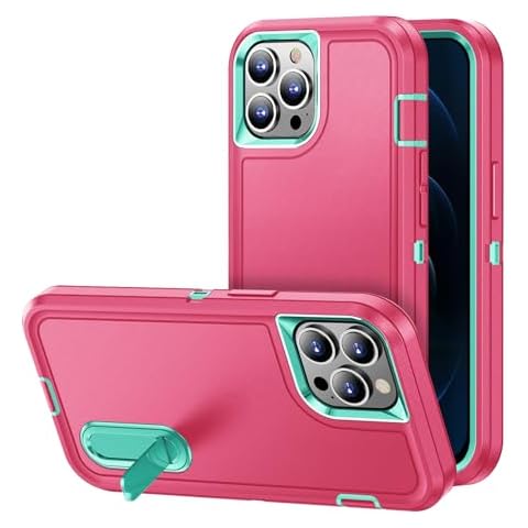 MAXCURY Kickstand Case for iPhone 12 Pro Max, Full Body Protection Heavy Duty Shockproof 3 in 1 Silicone Rubber & Hard PC Phone Case Cover with Kickstand No Buit in Screen Protector (Rose/Mint) Cover
