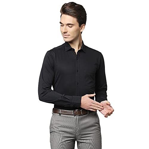 Image of Park Avenue Men's Cotton Blend Solid Pattern Slim Fit Narrow Collar Full Sleeve Formal Shirt