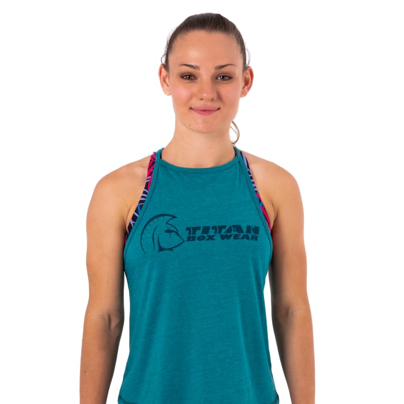Camiseta sin Mangas Mujer Ecoactive Halter Cross Core Teal, Camiseta Deportiva, Tirante Fino, Espalda en Y, Tejido Exclusivo Ecoactive con Poliéster Reciclado y Algodón