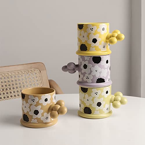 Tazzine da caffè Semplice Maniglia di Fiori Coppia Creativa Coppia casa Carino Bere Tazza Tazza di caffè Tazza di Latte Tazza retrò Tazza addensata Set di Tazze (Color : Beige)