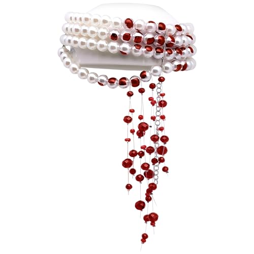 Bloody Pearls Vampire Necklace - Vampire Jewelry for Women with 4 Layers of Pearls & Bright Red Drop of Blood Jewelry Blood Necklace for Vampire-Themed Costume