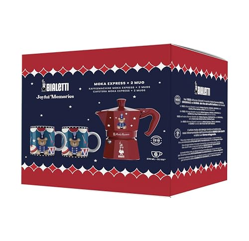 Image of Bialetti Moka Express Iconic Italian Stovetop Espresso Maker (Red /Blue, 6 Cups Set)