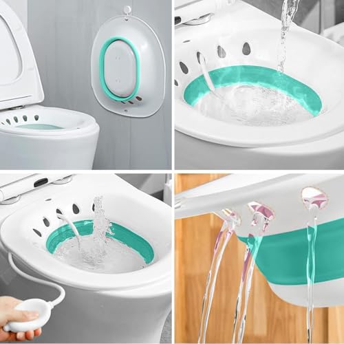 Image of Foldable Seat Bath for Toilet - Adult Sitting Bathtub for Hemorrhoids, Postpartum Care & Elderly, with Hanging Design & Hand Flush Pump (Multicolour)