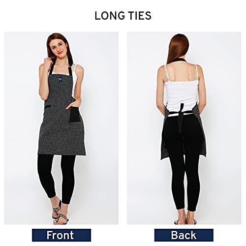 Encasa XO Adjustable Kitchen Cotton Apron With Pockets & Towel Holder Of Size 68x85 cm (Butcher Checks Black) for Men & Women Chefs For Cooking & Baking in Home - Image 3
