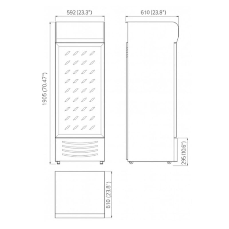 Armario de bebidas refrigerado genérico 350L con dosel – vitrina refrigerada profesional para comercios, cafeterías, restaurantes, aperitivos – Refrigeración eficiente y diseño atractivo