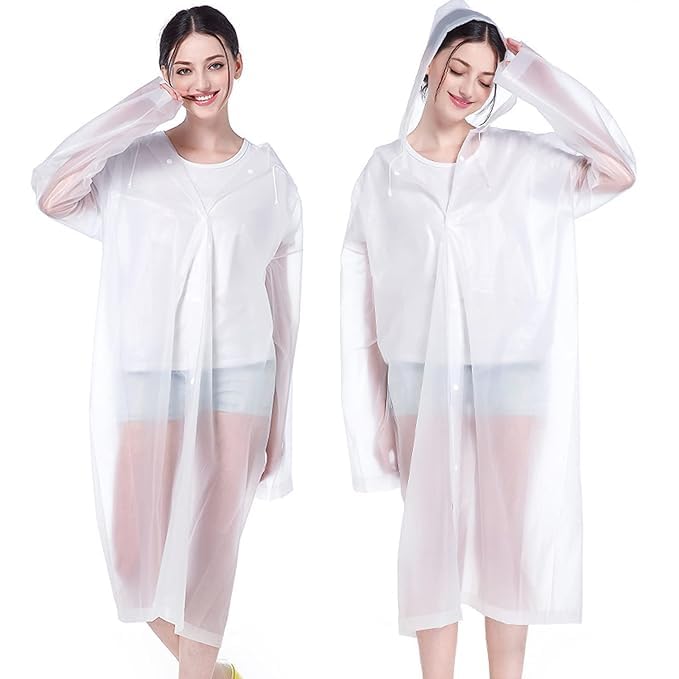 AIDEGER EVA Rain Ponchos for Adults, 2 Pack Reusable Raincoats with Hoods and Sleeves Lightweight Rain Jacket, White-2pack, One Size-image-31