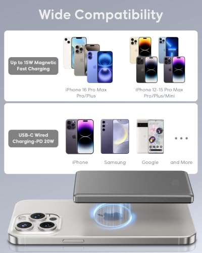 Image of for Magsafe Portable Charger, [0.38 inch Slim] 5000mAh Wireless Magnetic Power Bank with USB C Charging, Travel Essential Magsafe Battery Pack Compatible Charger for iPhone 17 /16 /15 /14 /13 /12 Series