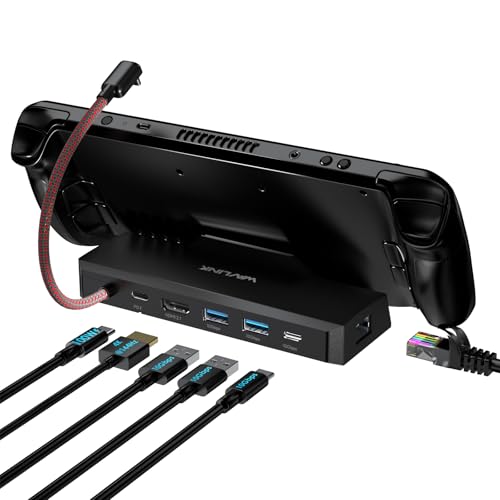 Steam Deck Dock, WAVLINK Station d'accueil 6-in-1 pour Steam Deck/ROG Ally/Legion Go avec HDMI 2.1 4K@144Hz, 100W PD in, 3X 10G USB 3.2, Gigabit RJ45