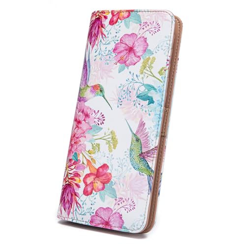 Image of Ultra Slim Thin Leather Women Wallet Rfid Blocking Credit Card Holder Bifold Clutch (Flowers and Hummingbirds)