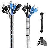 Organizador Cables, AGPTEK Cubre Cables de 2 x 2m, Flexible Funda Protector Cables, Organizador de Cables, Recoge Cables or PC Escritorio en Oficina Familia, Negro y Gris (Ø22mm y Ø16mm)