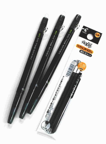 Pilot Frixion Ball slim Retractable Erasable Gel Ink Pens,fine Point, 0.38 Mm - Black Ink- Value set of 3 & 3 Gel Ink Pen Refill Pack