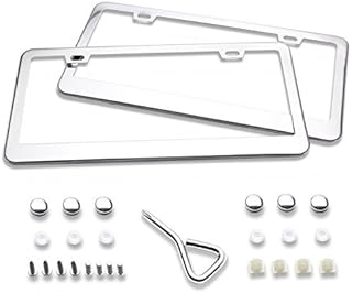 Ohuhu License Plate Frame, Universal License Plate Holder 2 Pcs Stainless Steel Polish Mirror License Plate Frames, 2 Holes Car License Plate Covers with Chrome Screw Caps Rust-Proof Waterproof Shockproof