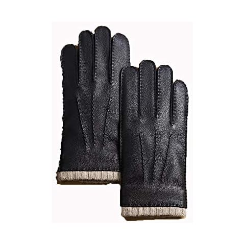 RIEJIN Men's Leather Gloves Winter Ride Driving Winter Windproof Sheepskin Plus Velvet Warm Simple Fashion Sheepskin Gloves(M) Cover