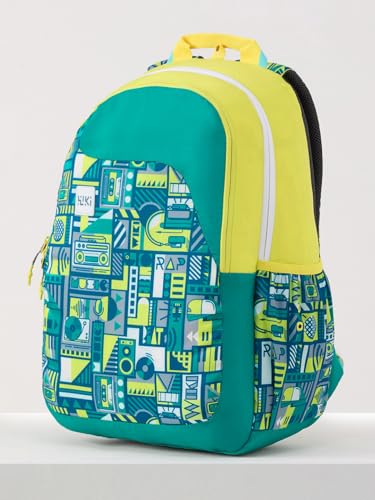 Image of Wildcraft Wiki 1 30L Laptop Backpack for Men & Women | Fits 15.6 inch Laptop | Padded Shoulder Straps, Multi Compartments, Anti-Theft Zippers | School & College Bag | Music Pattern Lime