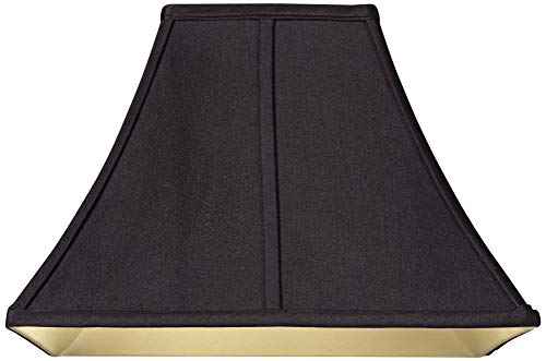 Medium Square Curved Black Lamp Shade 6" Top X 14" Bottom X 9.5" High (Spider) Replacement With Harp And Finial - Springcrest #TOP1