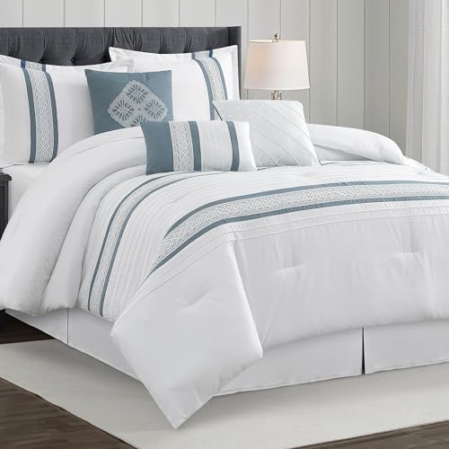 LANCO MODERN LIFESTYLE 7 Piece Comforter Set, Blue White, King