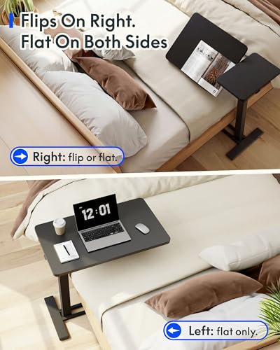 Image of FLEXISPOT Adjustable Height C-Shaped End Table with Single-Side Tilting Top, Mobile Side Table for Sofa & Bedside, Slides Under Furniture, Hidden Wheels for Small Spaces, 27.6 inch W x 15.7 inch D, Black