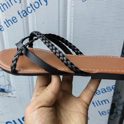 Yytcsjz Women's Thong Sandals, Orthopedic Sandal, Woven Flip Flops, Lightweight Summer Round Toe Beach Trendy Comfort Flat Slip-On Shoes Slipper3