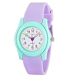 CKV Kids Analog Watch for Girls 30M Waterproof Watches for 3-12 Years Old Kids Time Teaching Soft Ba
